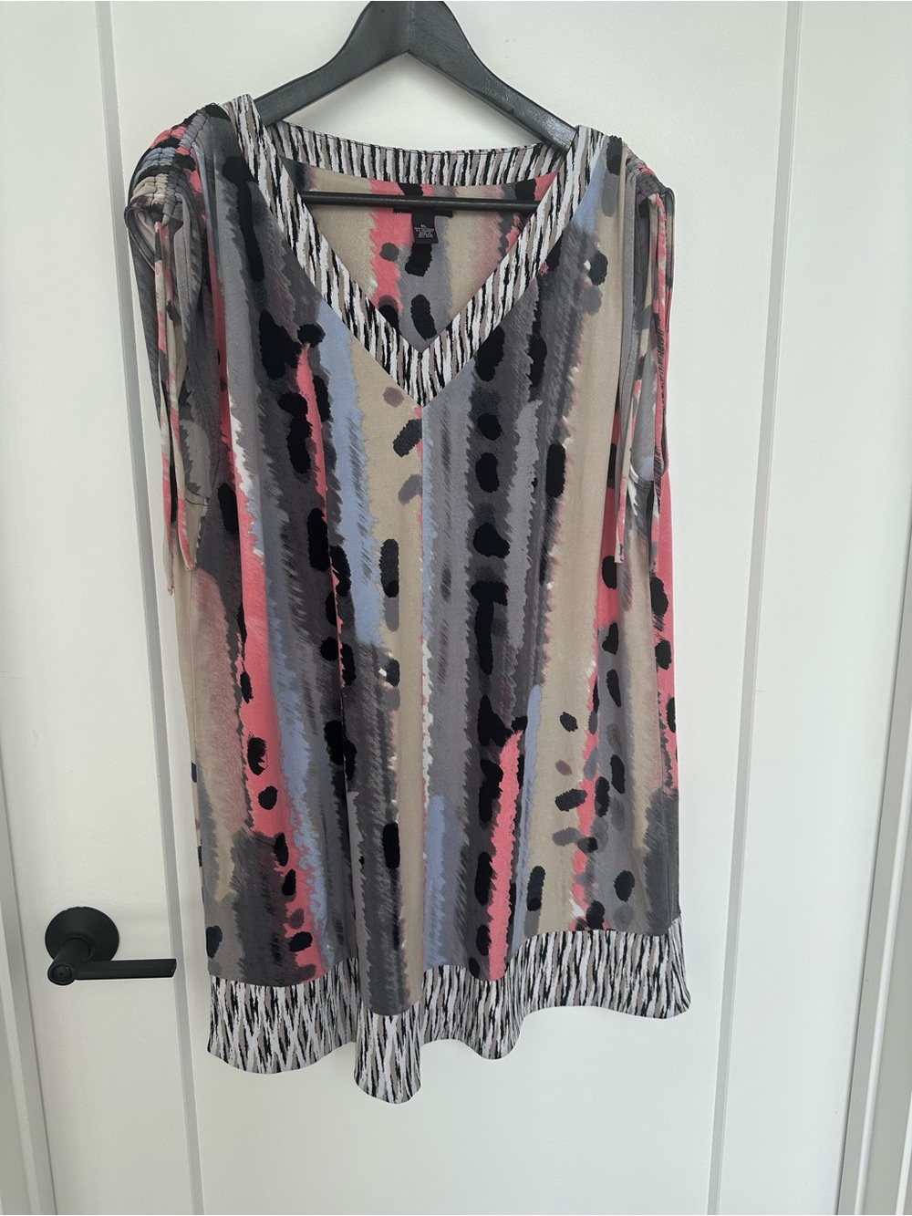 Alfani XL Abstract Print V-Neck Blouse Tie Sleeve Stretch Tunic Top